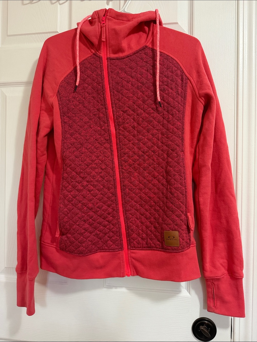 Oakley Girls' Coral Red Quilted Front Zip Hooded Jacket